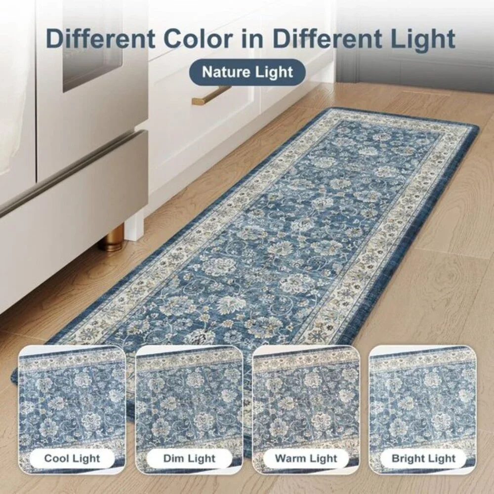 New 2Pcs Blue Kitchen Mat Set, Anti Fatigue Waterproof Area Rugs for Floor